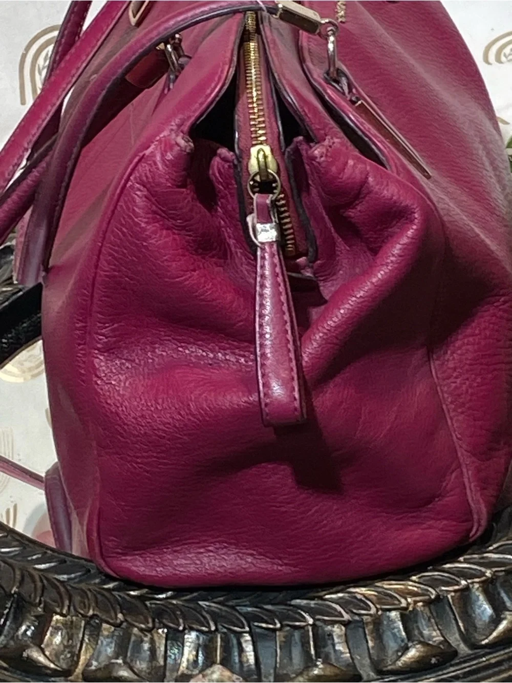 Coach Pebbled Leather Shoulder Bag - Magenta with Gold Hardware
